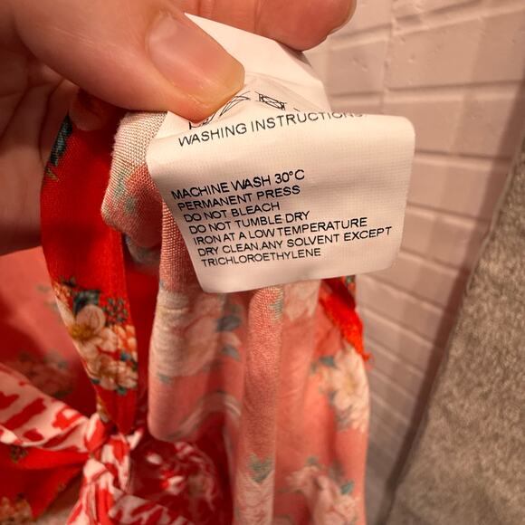 Farm Rio Anthropologie Kimono Open Front Coral Floral Animal Print One Size Fall - Picture 10 of 13